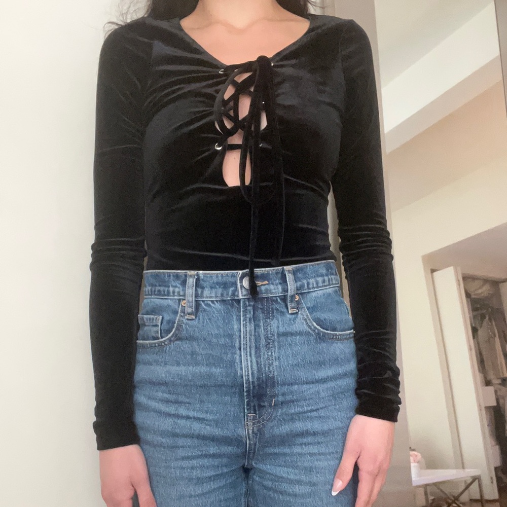 Black Long Sleeve Bodysuit Top
